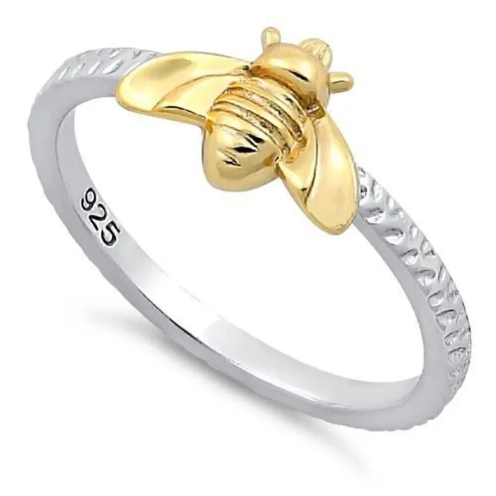 14k Gold Vermeil Bee Two Toned Ring New